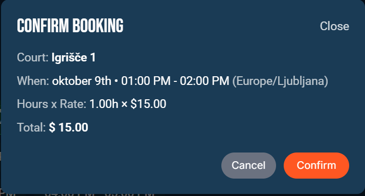 Confirm Booking Popup