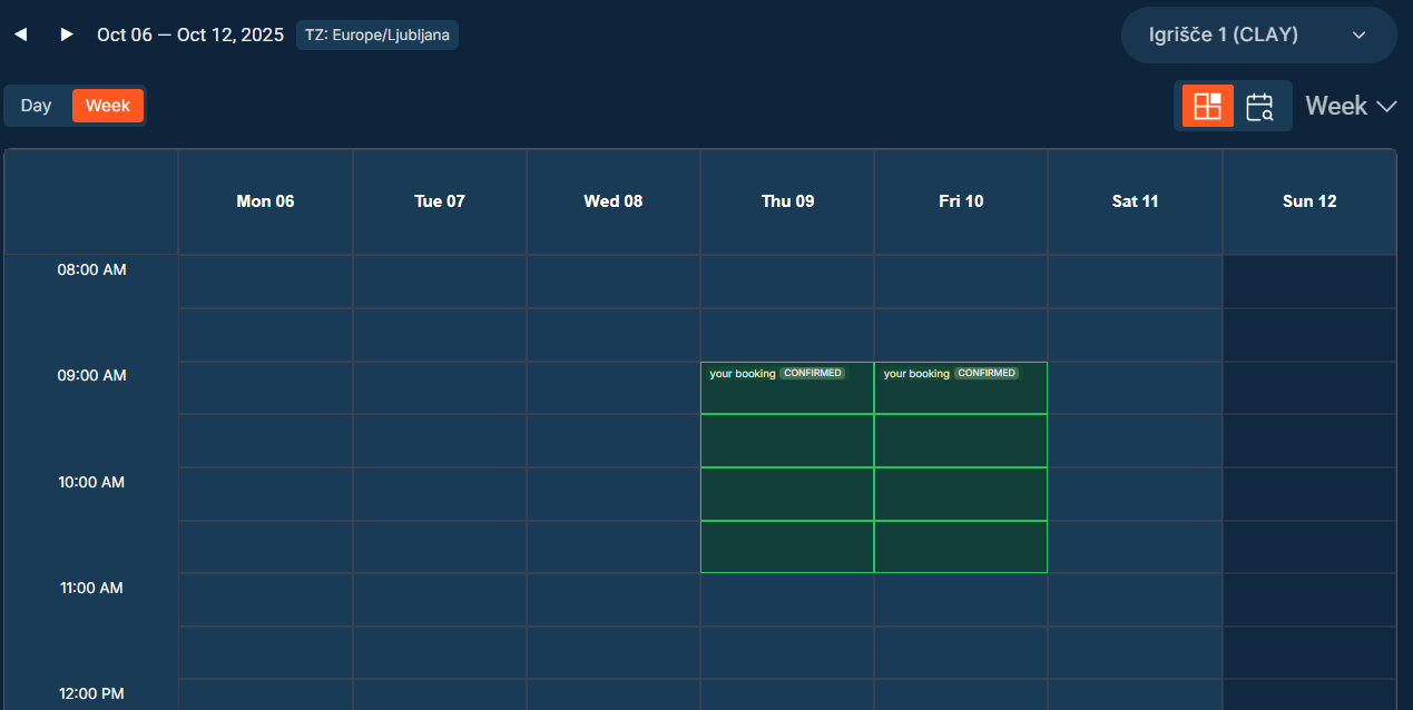 Week view calendar example