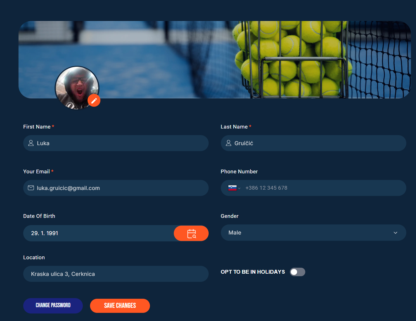 Editing profile settings in 2ndCourt