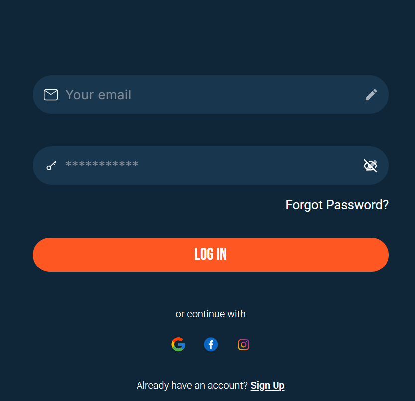 Forgot password button on login page