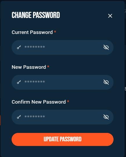 Change password pop-up in settings