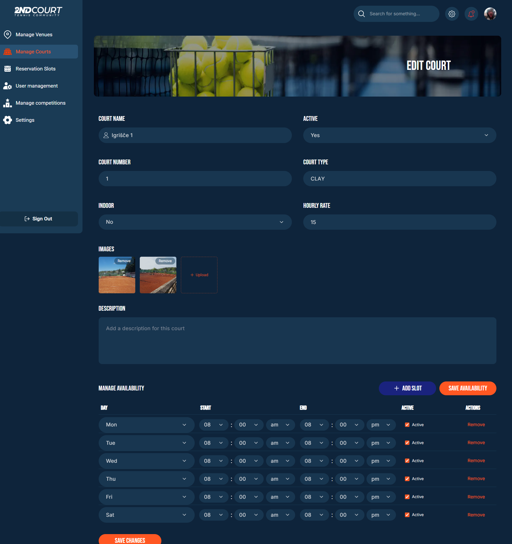 Edit Court Form screenshot
